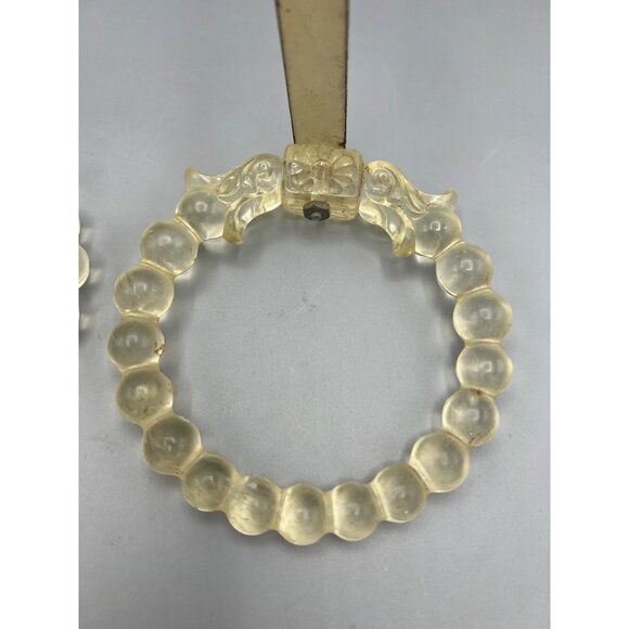 Art Deco Lucite Curtain Tiebacks Beaded Floral Design & Metal Mounting Brackets* - Picture 3 of 16